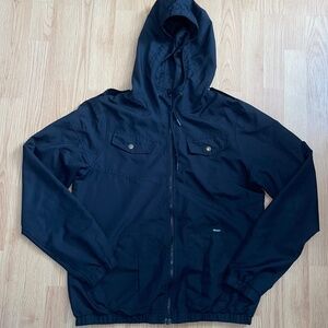 Boys Volcom XL Black Hooded Mesh Lined Zip Up Wind / Rain Jacket / Coat